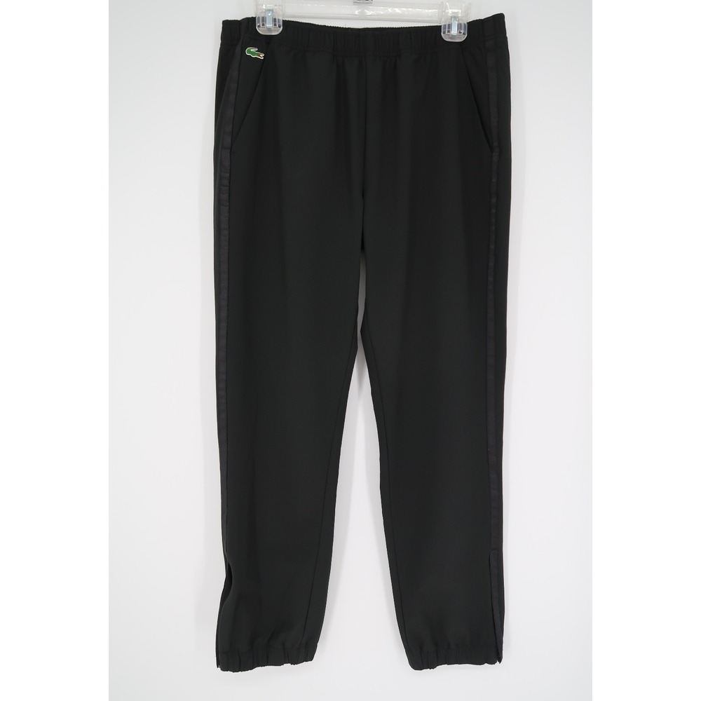 Lacoste Sport Men's 32 Black Track Pants Ankle Zip Elastic Waist Stretch